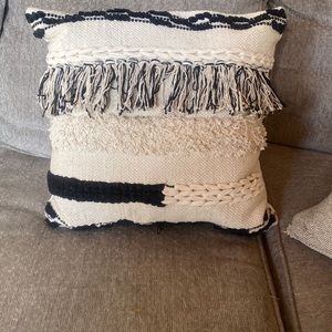 Square Black and Tan fringe throw pillow